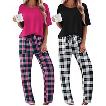 Ekouaer Pajamas for Women Cozy Loungewear Sleepwear Short Sleeve Long Pants Set Matching Pjs Set