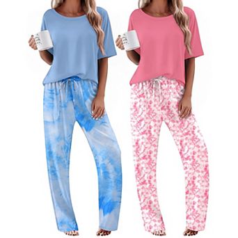 Ekouaer Pajamas for Women Cozy Loungewear Sleepwear Short Sleeve Long Pants Set Matching Pjs Set