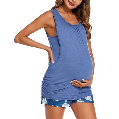 Ekouaer Women Maternity Nursing Pajama Set Breastfeeding Double Layer Pregnancy Pjs Set Sleeveless