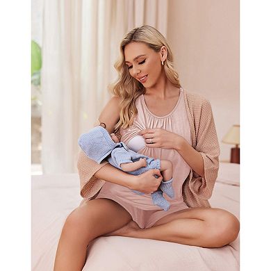 Ekouaer Women Maternity Nursing Pajama Set Breastfeeding Double Layer Pregnancy Pjs Set Sleeveless