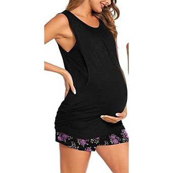 Ekouaer Women Maternity Nursing Pajama Set Breastfeeding Double Layer Pregnancy Pjs Set Sleeveless