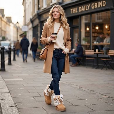 Women's Faux Fur Flat Pull on Snow Boots for Winter