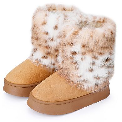 Women's Faux Fur Flat Pull on Snow Boots for Winter