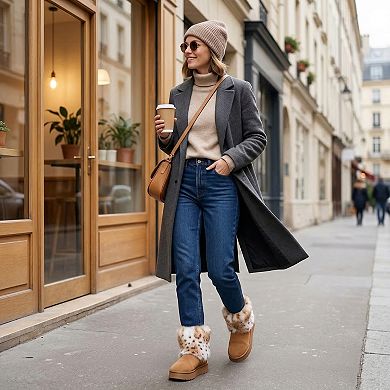 Women's Faux Fur Flat Pull on Snow Boots for Winter