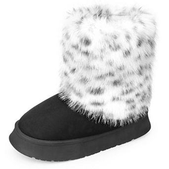 Women's Faux Fur Flat Pull on Snow Boots for Winter