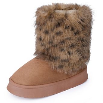 Women's Faux Fur Flat Pull on Snow Boots for Winter