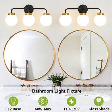 POWLIG 22.44" Vanity Light Fixture, 3-Light Bathroom Mirror Lighting with Milk White Glass Shades