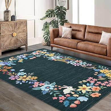 Botanical Washable Rug Machine Washable Non-Slip Carpet for Home