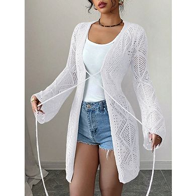 Women's Crochet Sheer Mesh Beach Cover-Up Open Front Loose Knit Cardigan Sweaters