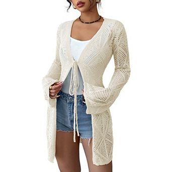 Women's Crochet Sheer Mesh Beach Cover-Up Open Front Loose Knit Cardigan Sweaters