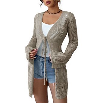 Women's Crochet Sheer Mesh Beach Cover-Up Open Front Loose Knit Cardigan Sweaters