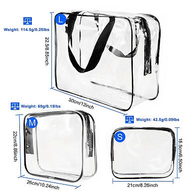 3-Piece Clear Travel Cosmetic Bags