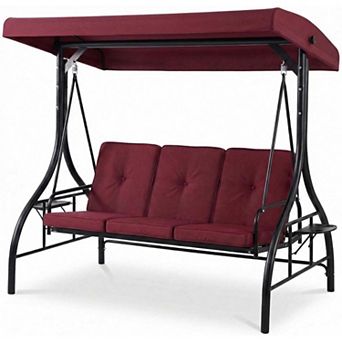 3-Person Convertible Swing Chair with Adjustable Canopy, Plush Cushions & Cup Holders