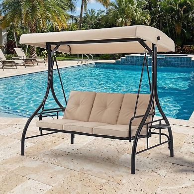 3-Person Convertible Swing Chair with Adjustable Canopy, Plush Cushions & Cup Holders
