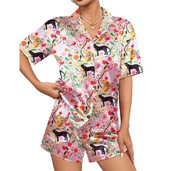 Ekouaer Womens Pajamas Set Short Sleeve Sleepwear Button Down Top and Shorts Loungewear