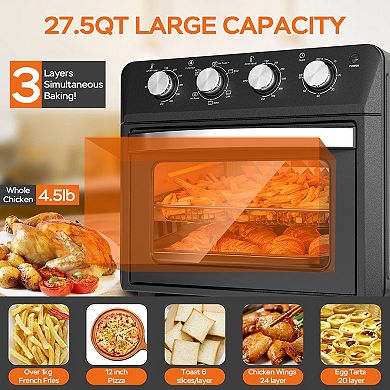 27.5 QT Air Fryer Oven 6 in 1 Countertop Convection Oven 1600W Family Size