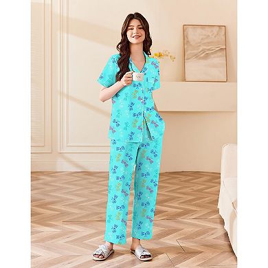 Ekouaer Women's Cotton Pajamas Set Short Sleeve Button Down Pjs 2 Piece Soft Sleepwear
