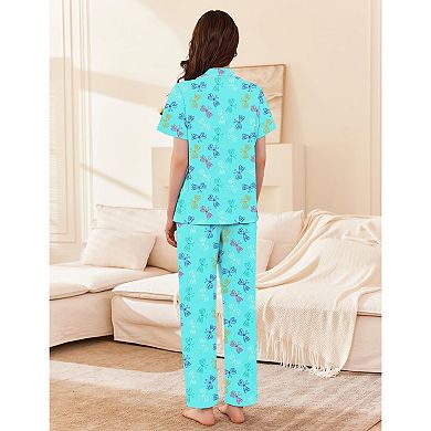 Ekouaer Women's Cotton Pajamas Set Short Sleeve Button Down Pjs 2 Piece Soft Sleepwear