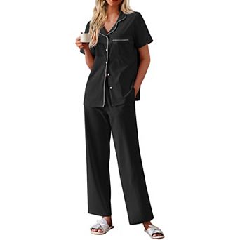 Ekouaer Women's Cotton Pajamas Set Short Sleeve Button Down Pjs 2 pc Soft Sleepwear