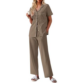 Ekouaer Women's Cotton Pajamas Set Short Sleeve Button Down Pjs 2 pc Soft Sleepwear