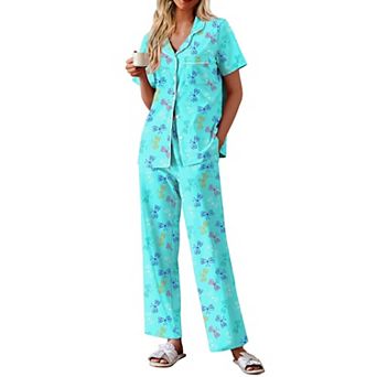 Ekouaer Women's Cotton Pajamas Set Short Sleeve Button Down Pjs 2 pc Soft Sleepwear