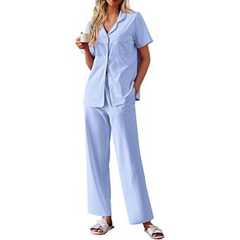 Ekouaer Women's Cotton Pajamas Set Short Sleeve Button Down Pjs 2 pc Soft Sleepwear