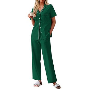 Ekouaer Women's Cotton Pajamas Set Short Sleeve Button Down Pjs 2 pc Soft Sleepwear
