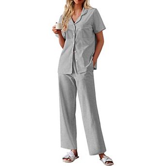 Ekouaer Women's Cotton Pajamas Set Short Sleeve Button Down Pjs 2 pc Soft Sleepwear