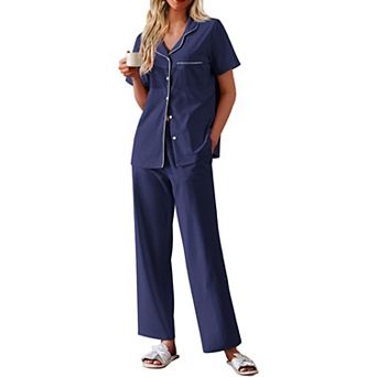 Ekouaer Women's Cotton Pajamas Set Short Sleeve Button Down Pjs 2 pc Soft Sleepwear