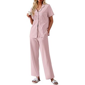 Ekouaer Women's Cotton Pajamas Set Short Sleeve Button Down Pjs 2 pc Soft Sleepwear