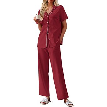 Ekouaer Women's Cotton Pajamas Set Short Sleeve Button Down Pjs 2 pc Soft Sleepwear
