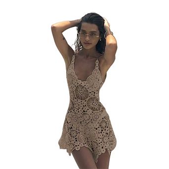Women's Crochet Beach Hollow Out V Neck Sleeveless Swimwear Cover Up