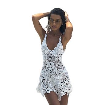 Women's Crochet Beach Hollow Out V Neck Sleeveless Swimwear Cover Up