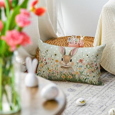 Easter Bunny Throw Pillow Cover Wildflowers Decorative Cushion for Sofa