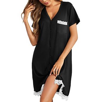 Ekouaer Women's Nursing Gown Short Sleeve Night Shirt Button Down Sleep Dress