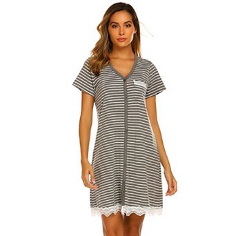 Ekouaer Womens Nursing Nightgown Short Sleeve V Neck Button Down Lace Trim Dress
