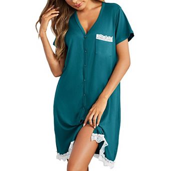 Ekouaer Women's Nursing Gown Short Sleeve Night Shirt Button Down Sleep Dress
