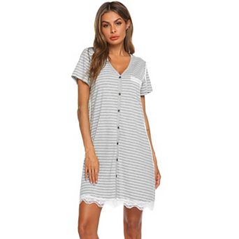 Ekouaer Women's Nursing Gown Short Sleeve Night Shirt Button Down Sleep Dress