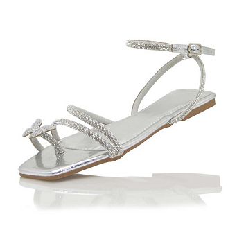 Rhinestone Strappy Ankle-Strap Flat Sandals