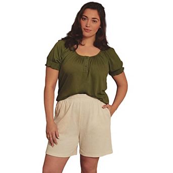 Avenue Women's Plus Size Knit Gauze Smocked Shorts