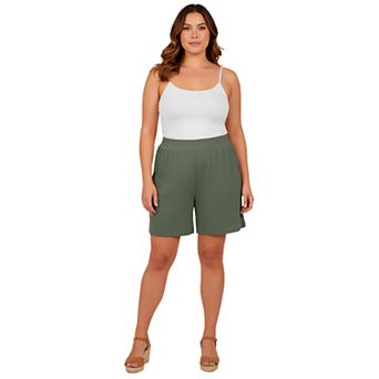 Avenue Women's Plus Size Knit Gauze Smocked Shorts