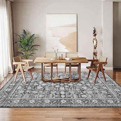 Distressed Medallion Floral Rug Handwoven Vintage Oriental Carpet