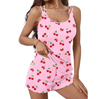 Ekouaer Womens Cami Pajama Sets 2 pc Ribbed Knit PJs Soft Tank Top and Shorts Camisole Set