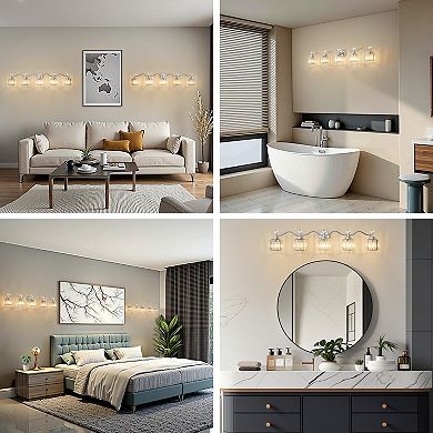 POWLIG 44.5" 5-Light Dimmable Vanity Light, Bathroom Transitional Fixture with Crystal Shades