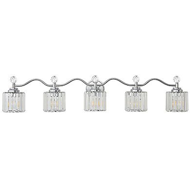 POWLIG 44.5" 5-Light Dimmable Vanity Light, Bathroom Transitional Fixture with Crystal Shades