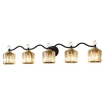 POWLIG 44.5" 5-Light Dimmable Vanity Light, Bathroom Transitional Fixture with Crystal Shades