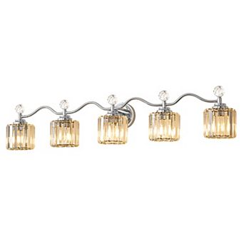 POWLIG 44.5" 5-Light Dimmable Vanity Light, Bathroom Transitional Fixture with Crystal Shades