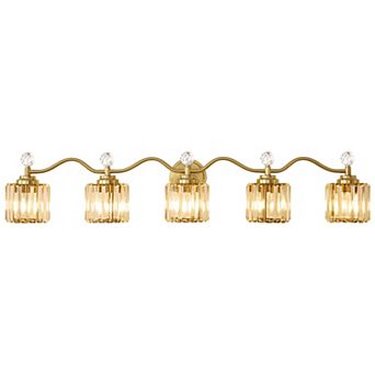 POWLIG 44.5" 5-Light Dimmable Vanity Light, Bathroom Transitional Fixture with Crystal Shades