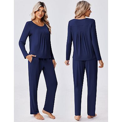 Ekouaer Women's Pajama Set 2 Piece Loungewear Soft Pjs Casual Lounge Sets with Pockets