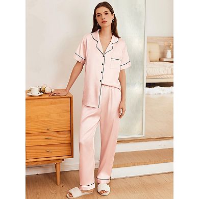 Ekouaer Pajamas Set Women Short Sleeve Sleepwear Soft Button Down Loungewear
